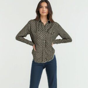Vintage bluenotes Black and White Geometric Button-Up Shirt M